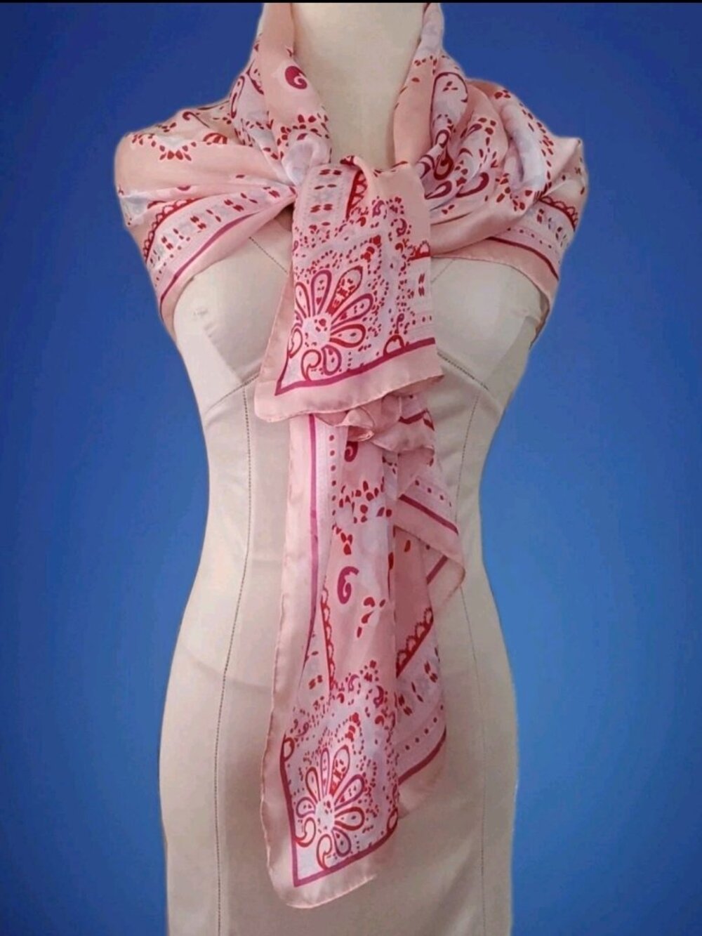 Women's Silky Satin Scarf Wrap Shawl PINK MEDALLION Max Studio Large Square 41"